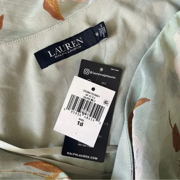 LAUREN RALPH LAUREN Floral Crinkled Georgette Gown sz 18 - Picture 5 of 13